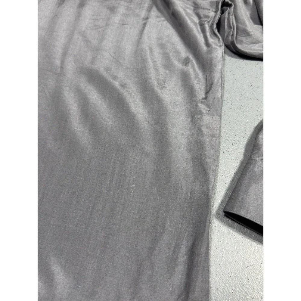 Vintage Bocci Silk Shirt Mens Large 16.5 Gray Silver Metallic Long Sleeve